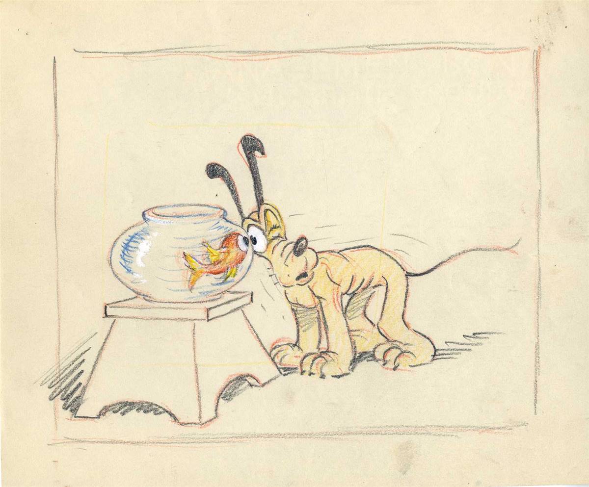 Original Production Storyboard of Pluto and a gold fish from