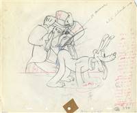 Original Production Drawing of the Judge and Pluto from Society Dog Show (1939)