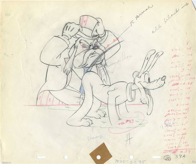 Original Production Drawing of the Judge and Pluto from Society Dog Show (1939)