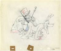 Original Production Drawing of the Judge and Pluto from Society Dog Show (1939)