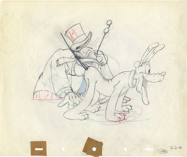 Original Production Drawing of the Judge and Pluto from Society Dog Show (1939)