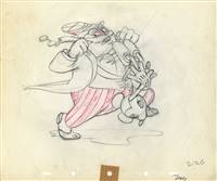 Original Production Drawing of Mickey Mouse and the Judge from Society Dog Show (1939)