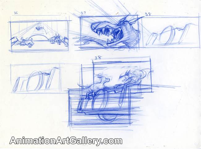 Storyboard of Dodger and Roscoe or DeSoto from Oliver and Company