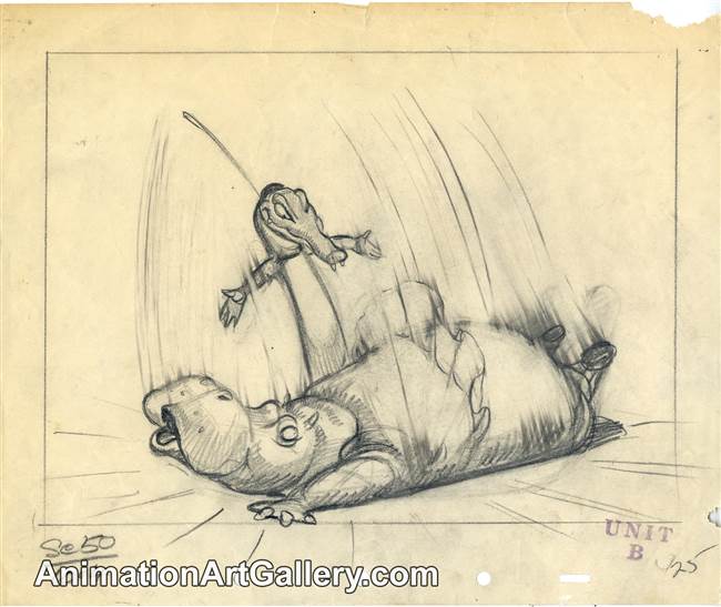 Layout Drawing of Hyacinth Hippo and Ben Ali Gator from Fantasia