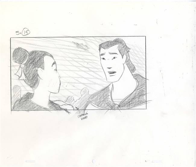 Storyboard of Mulan and Shang from Mulan