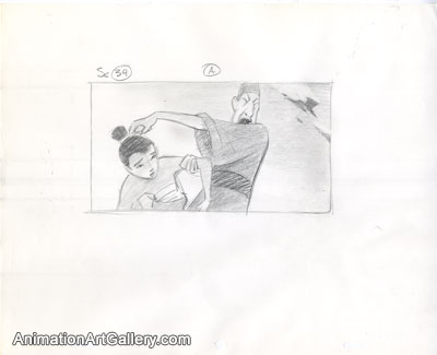 Storyboard of Mulan and Chi Fu from Mulan