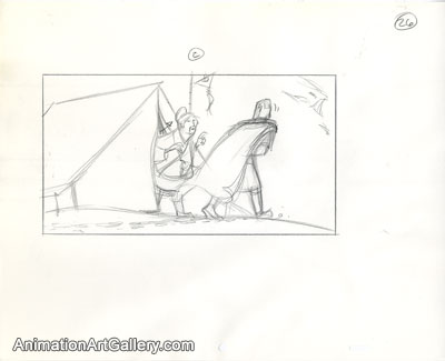 Storyboard of Shang and the army medic from Mulan