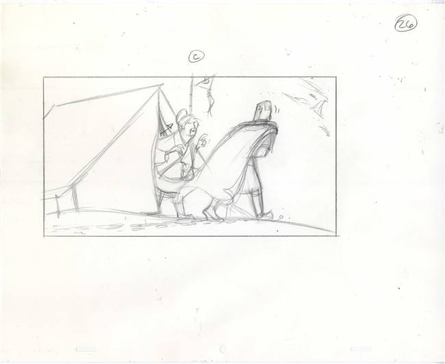 Storyboard of Shang and the army medic from Mulan