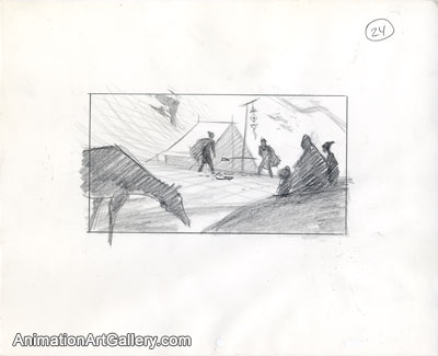 Storyboard of Shang and Yao, Ling, and Chien Po from Mulan