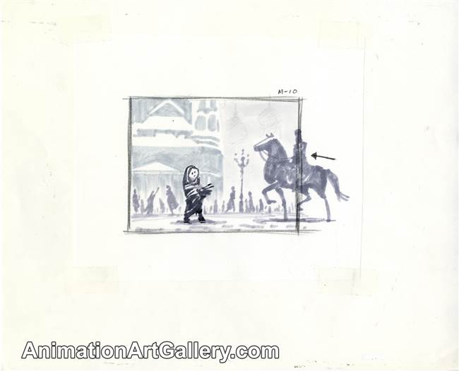 Storyboard of the Little Matchgirl and a horseman from The Little Matchgirl