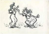 Original Production Drawing of Princess Eilonwy and Witch from Black Cauldron