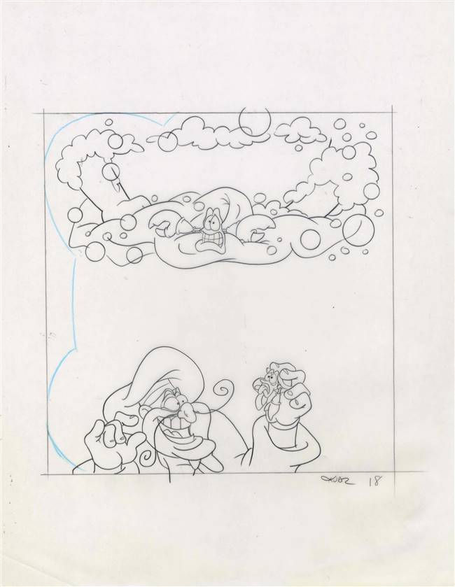 Original Book Art of Sebastian and Chef Louie from The Little Mermaid: Sebastian's Story (1992) by John Kurtz