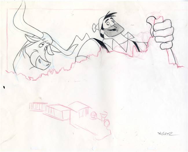 Original Illustration Art of Paul Bunyon and Baby from a 1992 Walt Disney World Calendar