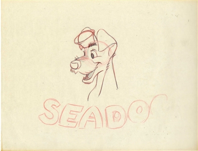 Merchandising Drawing of Tramp and Jock and Pedro from Disney Studios (c. 1950s)