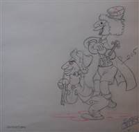 Production Drawing of the Marx Brothers from Mother Goose Goes Hollywood