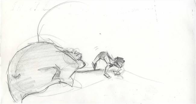 Original Storyboard of Mowgli and Baloo from Jungle Book II (2003)
