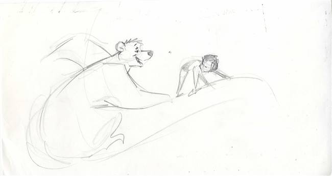 Original Storyboard of Mowgli and Baloo from Jungle Book II (2003)