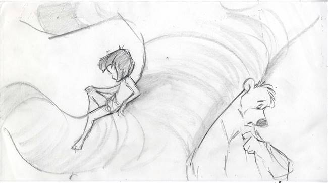 Original Storyboard of Mowgli and Baloo from Jungle Book II (2003)