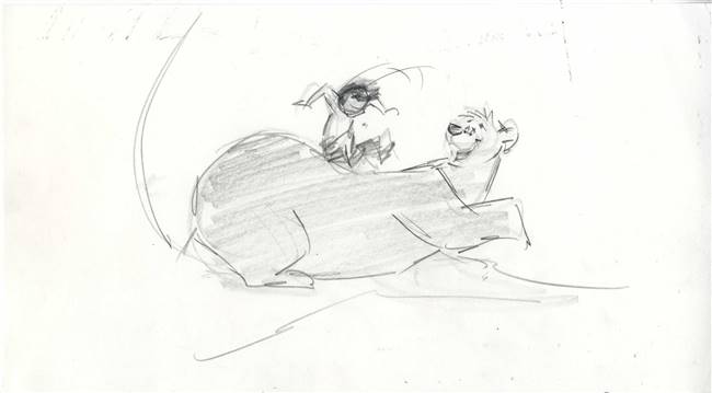 Original Storyboard of Mowgli and Baloo from Jungle Book II (2003)