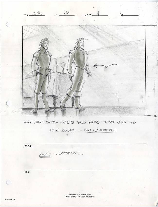 Original Storyboard Drawing of John Smith and John Rolfe from Pocahontas II: Journey to a New World (1998)