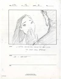 Original Storyboard Drawing of Pocahontas and John Smith from Pocahontas II: Journey to a New World (1998)