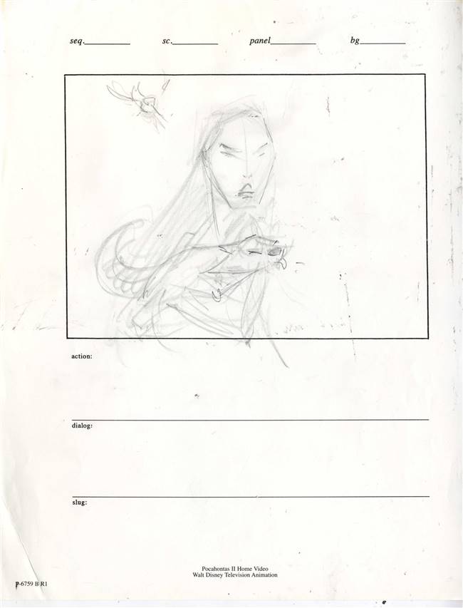 Original Storyboard Drawing of Pocahontas and Meeko from Pocahontas II: Journey to a New World (1998)
