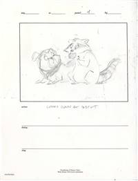 Original Storyboard Drawing of Meeko and Percy from Pocahontas II: Journey to a New World (1998)