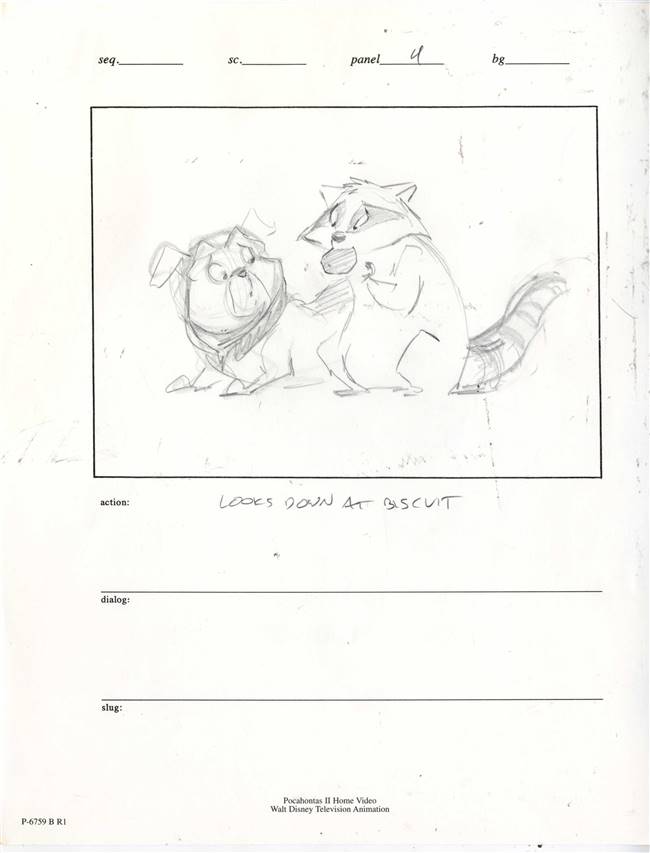 Original Storyboard Drawing of Meeko and Percy from Pocahontas II: Journey to a New World (1998)