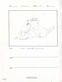 Original Storyboard Drawing of Meeko and Percy from Pocahontas II: Journey to a New World (1998)