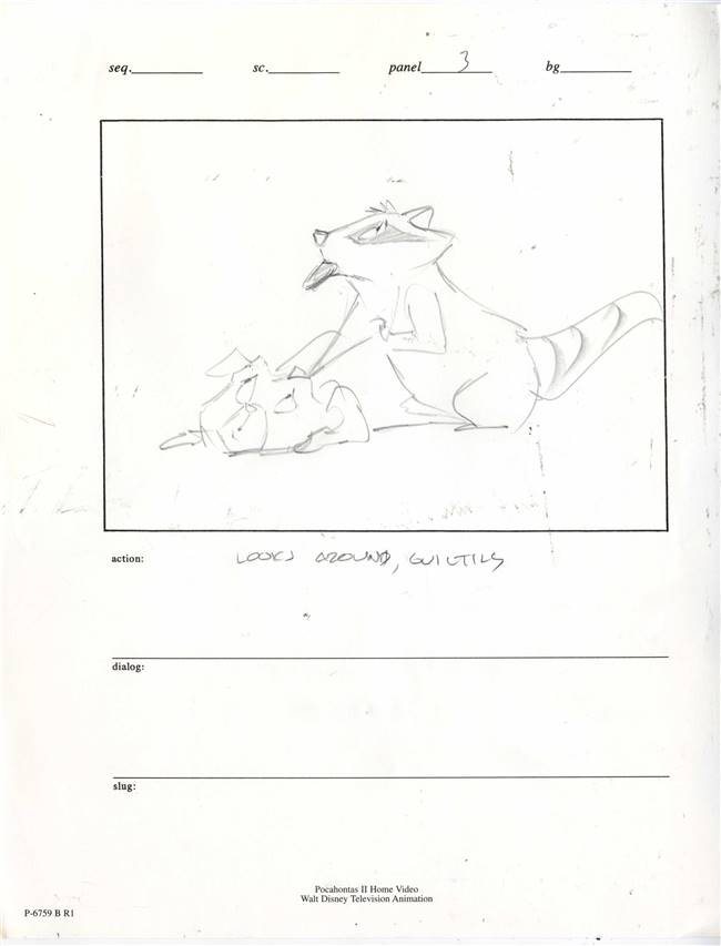 Original Storyboard Drawing of Meeko and Percy from Pocahontas II: Journey to a New World (1998)