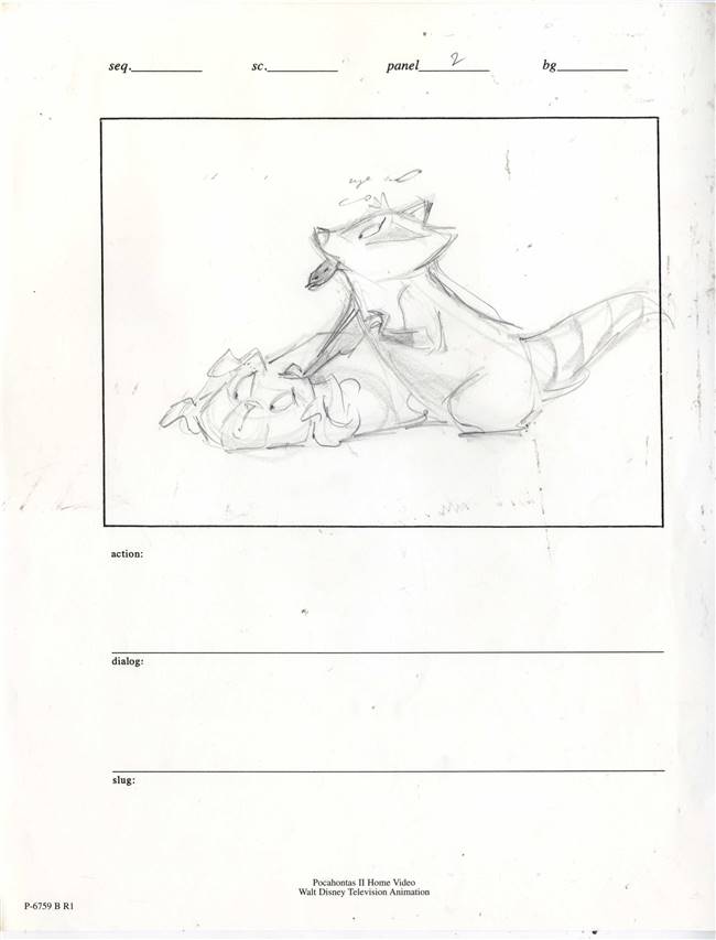 Original Storyboard Drawing of Meeko and Percy from Pocahontas II: Journey to a New World (1998)