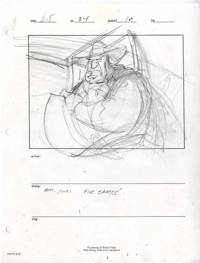 Original Storyboard Drawing of Ratcliffe from Pocahontas II: Journey to a New World (1998)