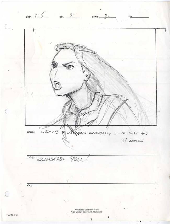 Original Storyboard Drawing of Pocahontas from Pocahontas II: Journey to a New World (1998)