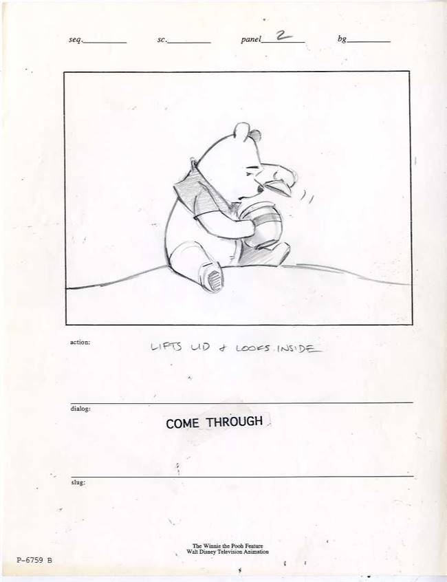 Original Storyboard Drawing of Winnie the Pooh from Pooh's Grand Adventure: The Search for Christopher Robin (1997)