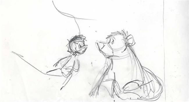 Original Storyboard Drawing of Mowgli and Baloo from Jungle Book II (2003)
