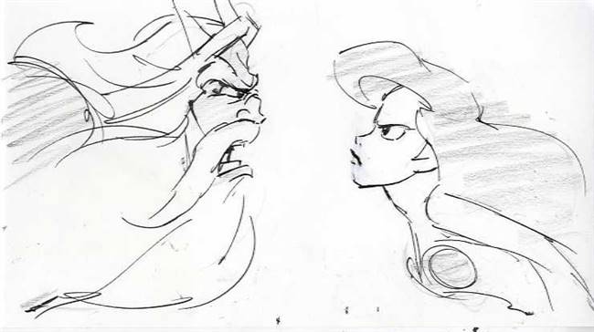 Original Storyboard Drawing of Ariel and King Triton from Little Mermaid: Ariel's Beginning (2008)
