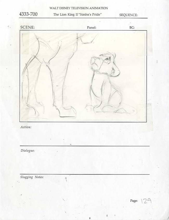 Original Storyboard Drawing of Kiara from Lion King II: Simba's Pride