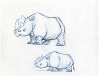 Original Model Sheet of a Rhino from Lion King II: Simba's Pride (1998)