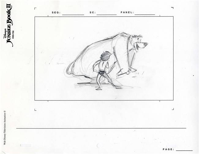 Original Storyboard of Baloo and Mowgli from Jungle Book II (2003)
