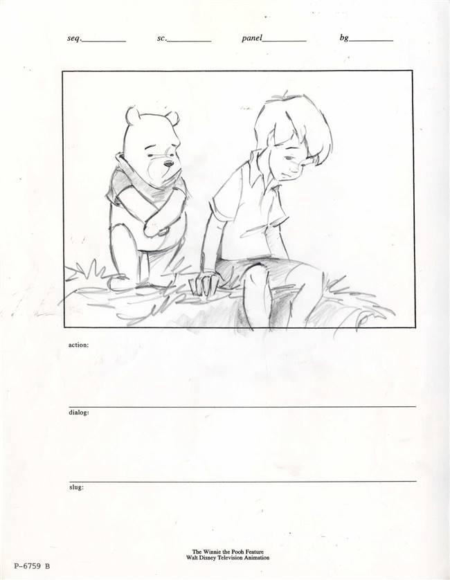 Original Storyboard Drawing of Winnie the Pooh and Christopher Robin from Pooh's Grand Adventure: The Search for Christopher Robin (1997)