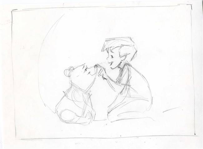 Original Storyboard Drawing of Winnie the Pooh and Christopher Robin from Pooh's Grand Adventure: The Search for Christopher Robin (1997)