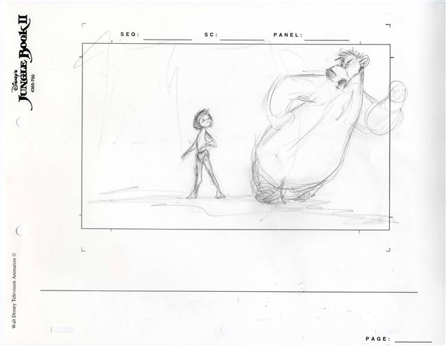 Original Storyboard Drawing of Mowgli and Baloo from Jungle Book II (2003)