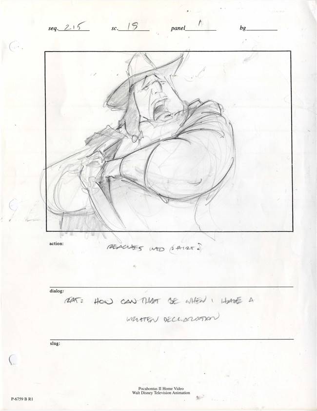 Original Storyboard of Governor Ratcliffe from Pocahontas II: Journey to a New World (1998)