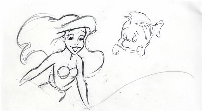 Original Storyboard of Ariel and Flounder from Little Mermaid: Ariel's Beginning (2008)