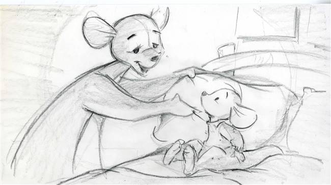 Original Storyboard Drawing of Kanga and Roo from Pooh's Grand Adventure: The Search for Christopher Robin (1997)