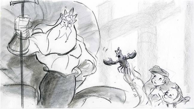 Original Storyboard of King Triton, Sebastian, Ariel and Flounder from Little Mermaid: Ariel's Beginning (2008)