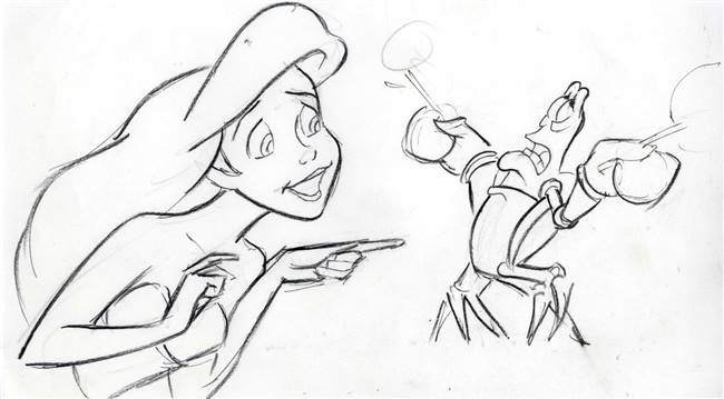 Original Storyboard Drawing of Ariel and Sebastian from Little Mermaid: Ariel's Beginning (2008)