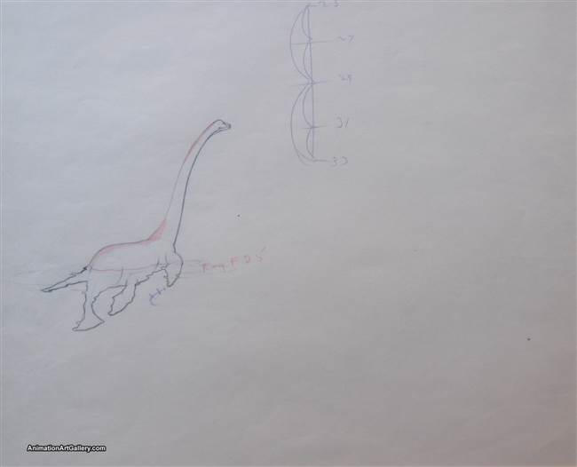 Production Drawing of a dinosaur from Fantasia