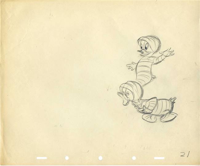 Original Production Drawing of Donald's Nephews from Straight Shooters (1947)