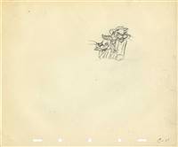 Original Production Drawing of two Cats from Bath Day (1946)